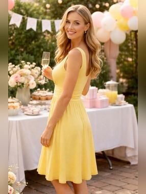 Nicole Miller Chiffon Fit n Flare Dress Yellow Size M